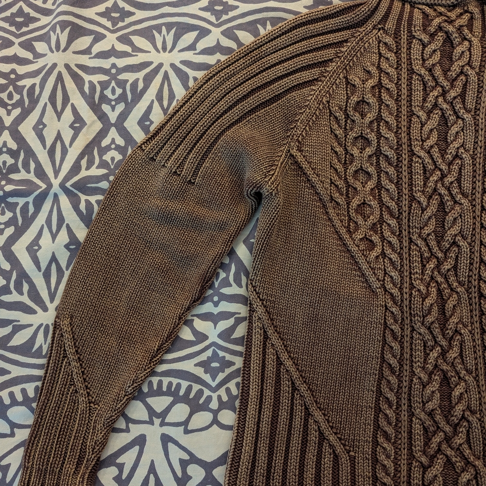 Women's Vintage Brown Cable Knit Sweater - Picture 3 of 13